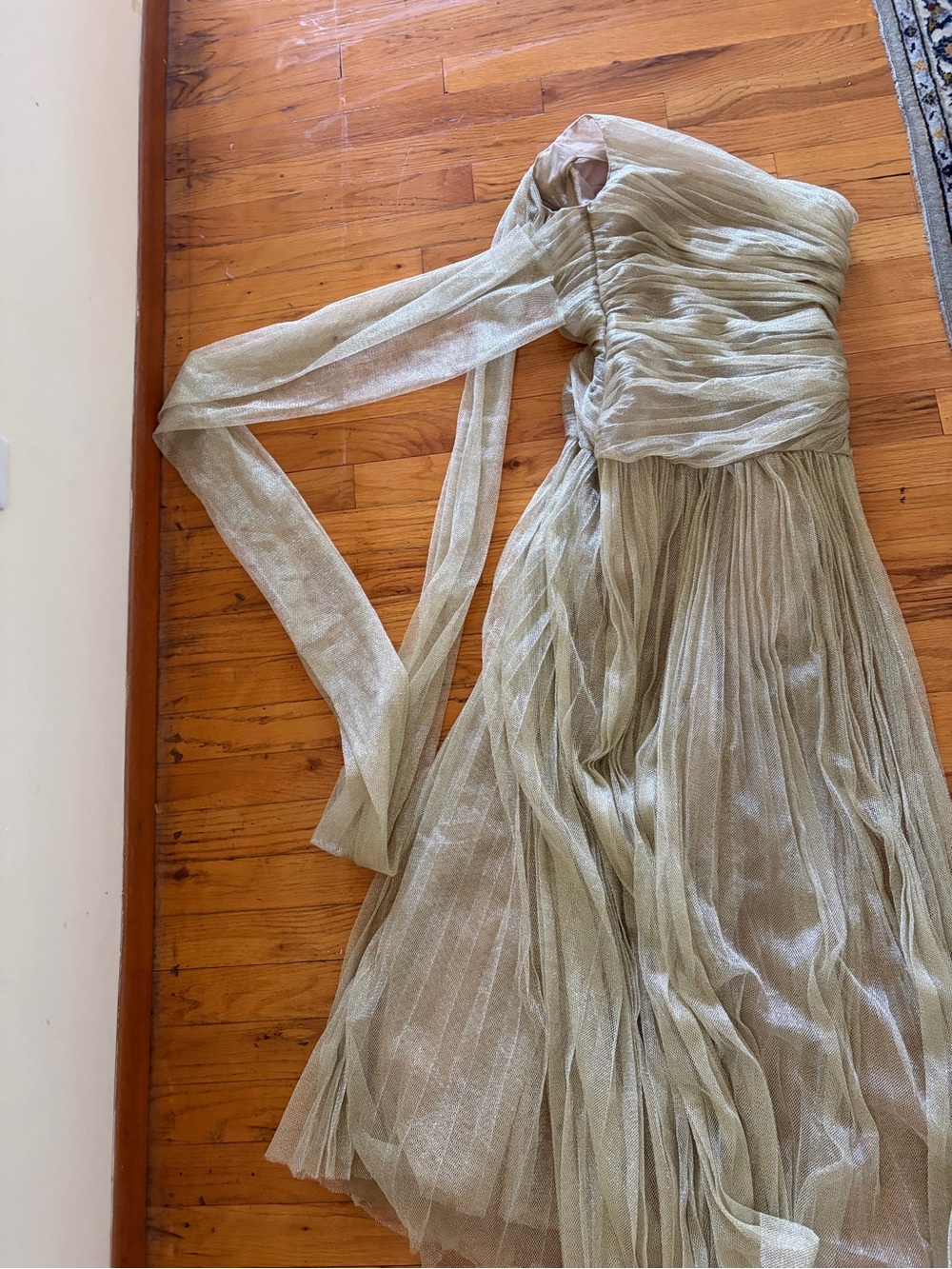 Innovare Karimah Draper Scarf Maxi Dress. One-Shoulder Gold Evening Gown - Picture 6 of 7